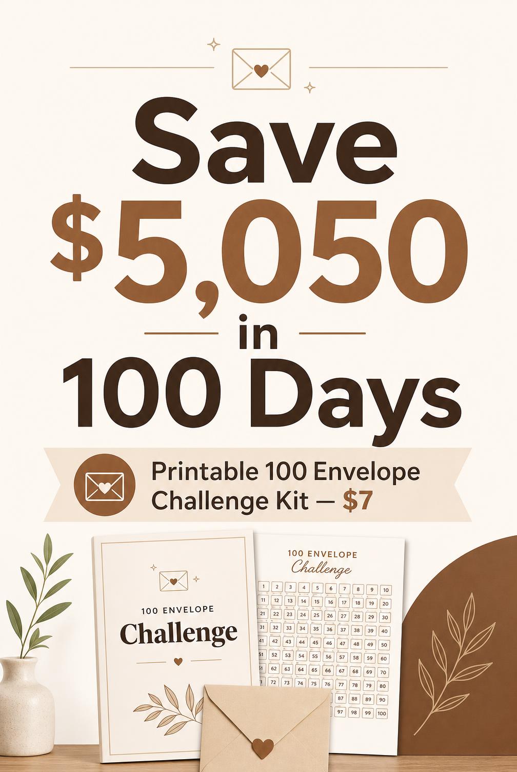 Preview of the 100 Envelope Challenge printable tracker